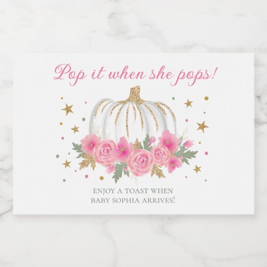 彼女がポップするときポップ・アートのに小さなカボチャの女の子 スパークリングワインラベル (シングルラベル)