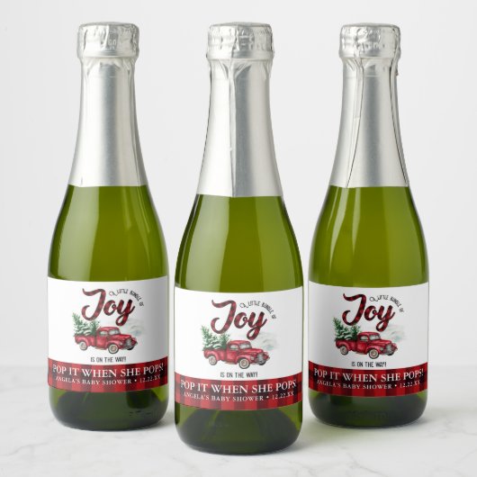 彼女がポップするときポップ・アートのに赤い格子模様のクリスマストラック スパークリングワインラベル (ボトル)