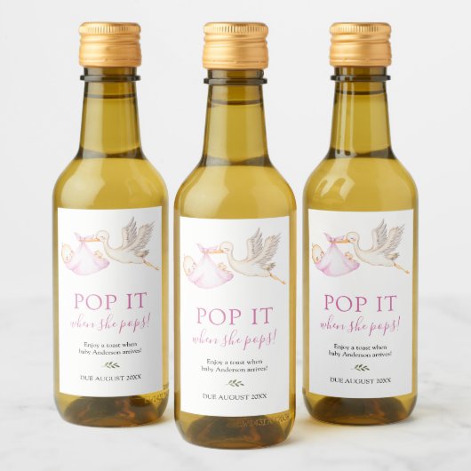 彼女がポップすポップ・アートのるとピンクのコウノトリ ワインラベル (ボトル)