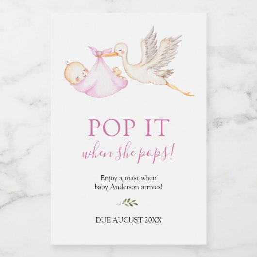 彼女がポップすポップ・アートのるとピンクのコウノトリ ワインラベル (シングルラベル)