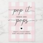 彼女がポップポップ・アートののボトルラベルをピンクのギンガムit ワインラベル (シングルラベル)