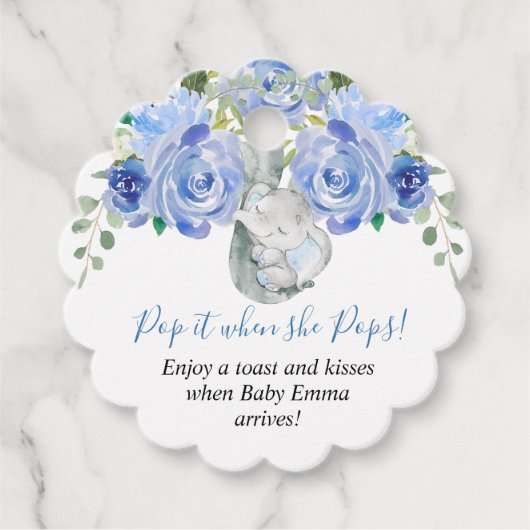 彼女がポップ・アートのポップの男の子ゾウの赤ちゃんシャワー時に フェイバータグ (正面)