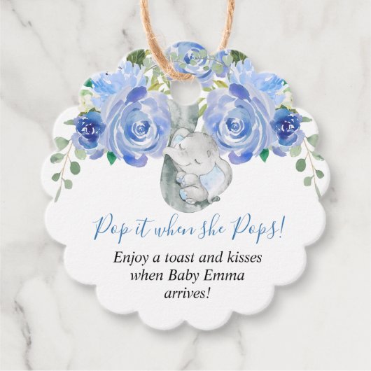 彼女がポップ・アートのポップの男の子ゾウの赤ちゃんシャワー時に フェイバータグ (正面)