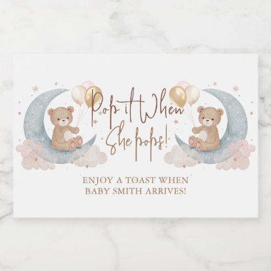 彼女がポップ・アートのポップテディベア赤ちゃんシャワー スパークリングワインラベル (シングルラベル)