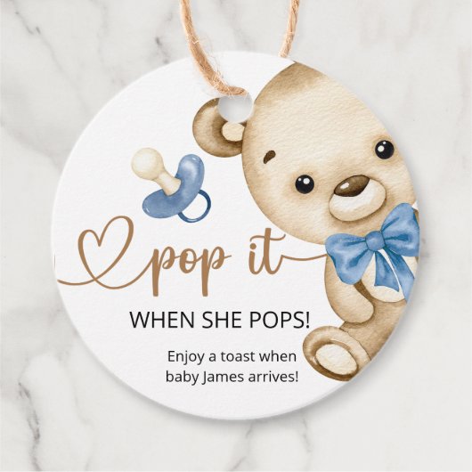 彼女がポップ・アートのポップテディベア赤ちゃんシャワー フェイバータグ (正面)