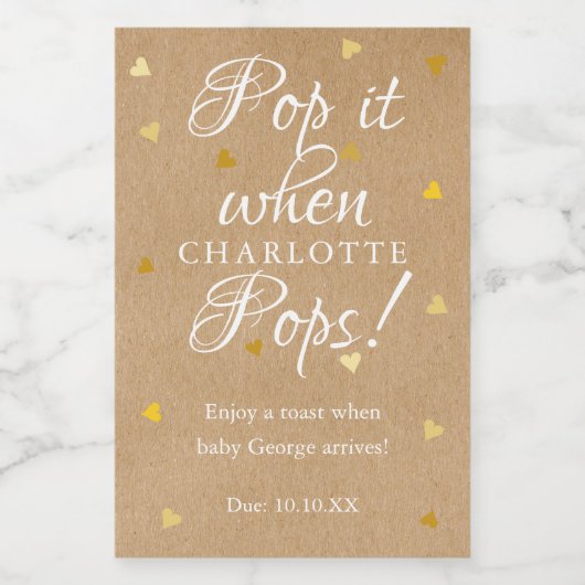 彼女がポップ・アートのポップ時金ゴールドハート赤ちゃんシャワー ワインラベル (シングルラベル)