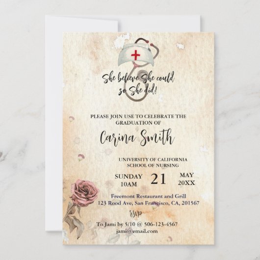 彼女がヴィンテージでき信じる看護卒業 招待状 (正面)