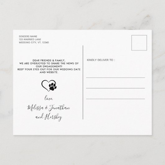 彼女が初めて愛した現代のペット 結婚式の犬の婚約 案内ポストカード (裏面)