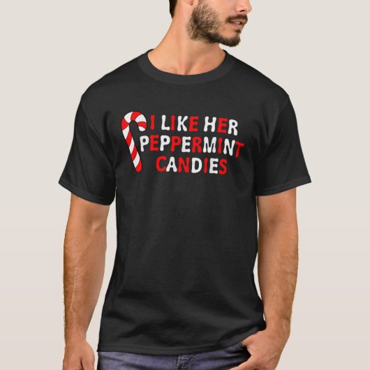 彼女が好きなペパーミントキャンディの面白いペアパジャマ Tシャツ (正面)