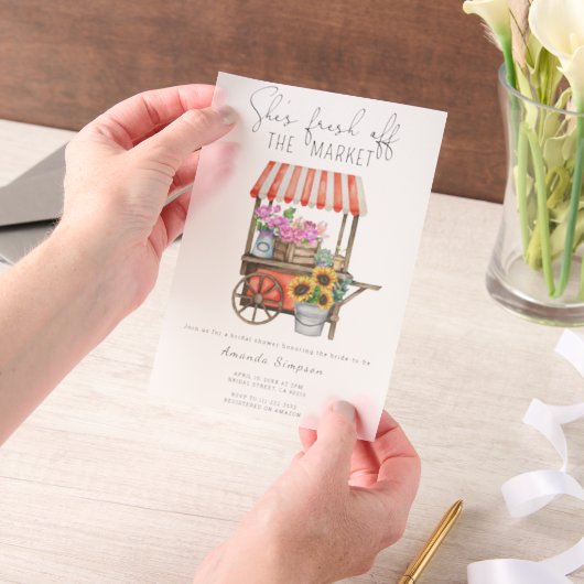 彼女が市場からフレッシュに 花のブライズシャワー ベラム紙招待状 (ポータブル)