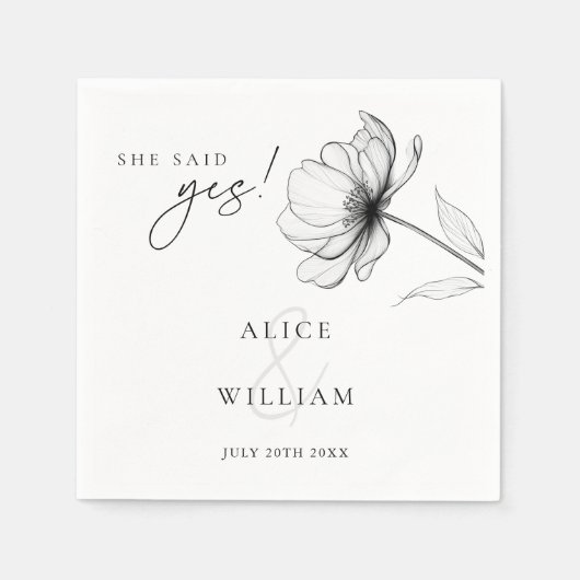 彼女が承諾した エレガントな花のエンゲージメントパーティー スタンダードカクテルナプキン (正面)