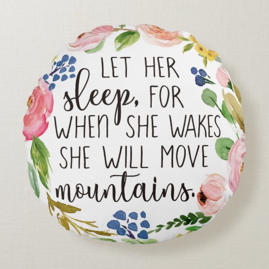 彼女が枕のあたりで目覚めるとき彼女の睡眠をのための許可して下さい ラウンドクッション (正面)