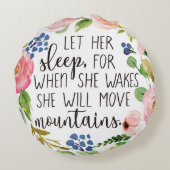 彼女が枕のあたりで目覚めるとき彼女の睡眠をのための許可して下さい ラウンドクッション (裏面)
