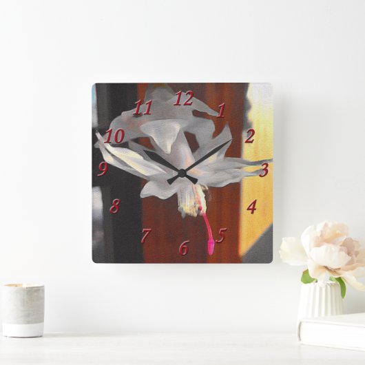 彼女が流した白いクリスマスサボテンの花を弓状に スクエア壁時計 (ホーム)