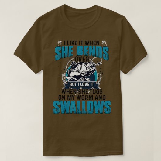 彼女が男性の贈り物を受け取る魚釣りを好む Tシャツ (デザイン正面)
