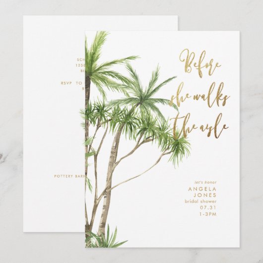 彼女が結婚式の誓いを交わす前に 南国挙式前のブライズシャワー 招待状 (正面/裏面)