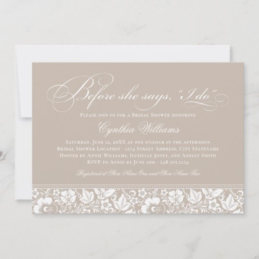 彼女が言う前に私はヴィンテージベージュブライダルシャワー 招待状 (正面)