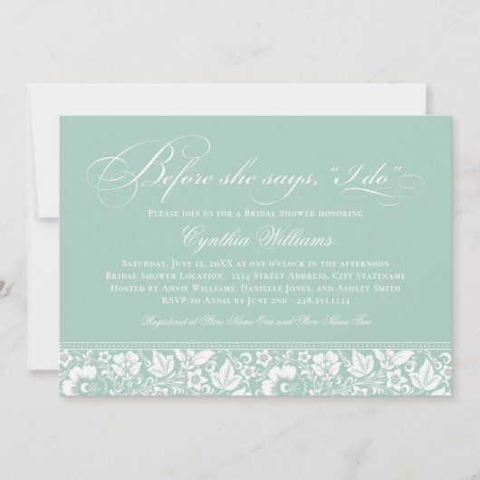彼女が言う前に私はヴィンテージミントブライダルシャワー 招待状 (正面)
