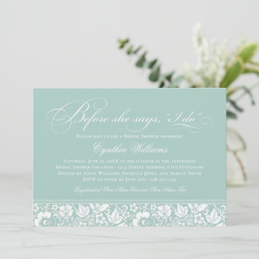 彼女が言う前に私はヴィンテージミントブライダルシャワー 招待状 (スタンド正面)