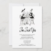 彼女が言ったYesパリピンク&ブラックブライダルシャワー 招待状 (正面)