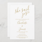 彼女が言ったYes婚約パーティ金ゴールドラブハート 招待状 (正面/裏面)