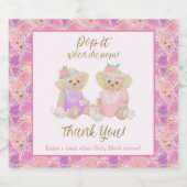 彼女が赤ちゃんポップ・アートのシャワーをポップするときにピンクのテディティー スパークリングワインラベル (シングルラベル)