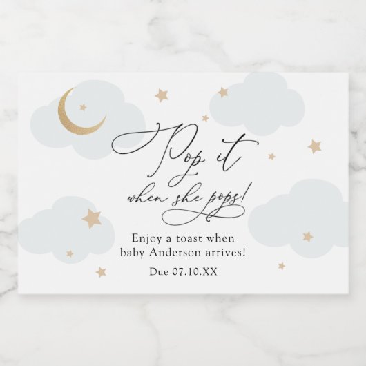 彼女が赤んポップ・アートの坊シャワーをポップする月の上 スパークリングワインラベル (シングルラベル)