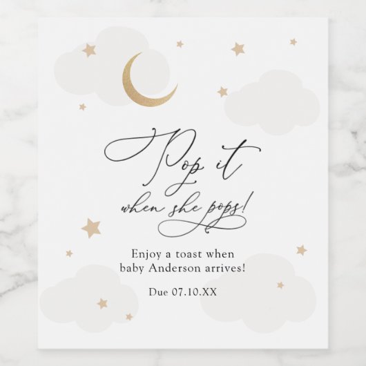 彼女が赤んポップ・アートの坊シャワーをポップする月の上 ワインラベル (シングルラベル)