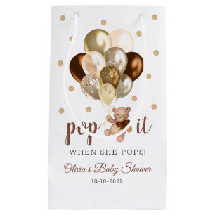 彼女が赤ポップ・アートのちゃんシャワーの好意をポップするときにテディベア スモールペーパーバッグ