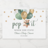 彼女が赤ポップ・アートのちゃんシャワーの贈り物をポップするときにテディベア スパークリングワインラベル (シングルラベル)