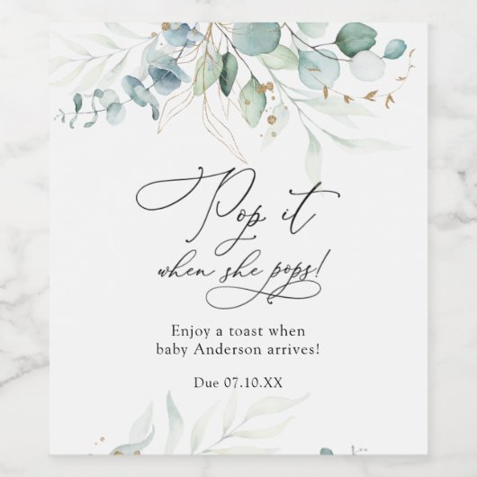 彼女が赤ポップ・アートのちゃんシャワーをポップするときにユーカリ ワインラベル (シングルラベル)