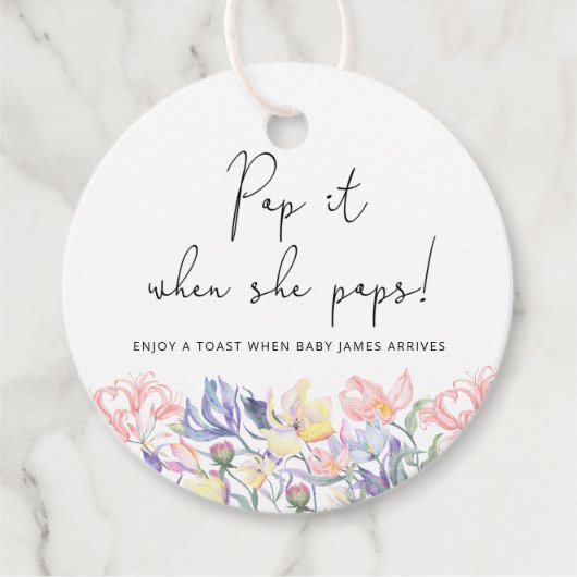 彼女が赤ポップ・アートのちゃんシャワーをポップするときにワイルドフラワー フェイバータグ (正面)