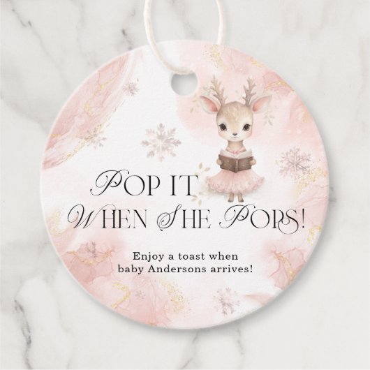 彼女が赤ポップ・アートのちゃんシャワーをポップするときに冬の鹿 フェイバータグ (正面)