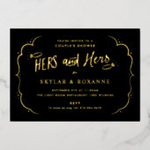 彼女と彼女のゲイカップルのシャワー金ゴールド 箔招待状 (正面)