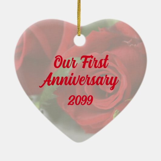 彼女と彼女の1周年記念レッドオーナメント セラミックオーナメント (裏面)