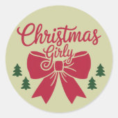 彼女にガーリー対するクリスマスツリー弓の美的ギフト ラウンドシール (正面)