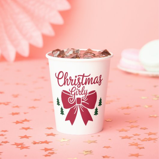 彼女にガーリー対するクリスマスツリー弓の美的ギフト 紙コップ (インサイチュ)