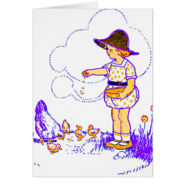 彼女にベビーのひよこを食べ物を与えている小さな女の子 (正面)