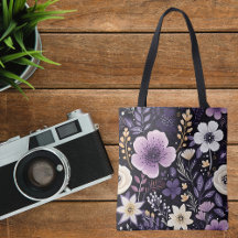彼女に、母に 女性のためのオーダーメイドのパープルフラワー トートバッグ