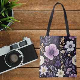 彼女に、母に 女性のためのオーダーメイドのパープルフラワー トートバッグ