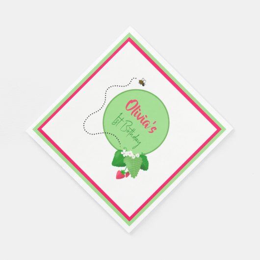 彼女のおもしろいパーティーナプキンのためのイチゴの1番目の誕生日 スタンダードランチョンナプキン (角)