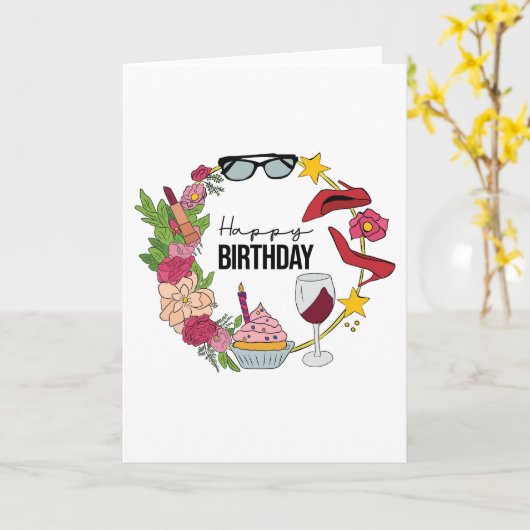 彼女のおもしろいモダンレディースアクセサリー誕生日カード カード (黄色い花)