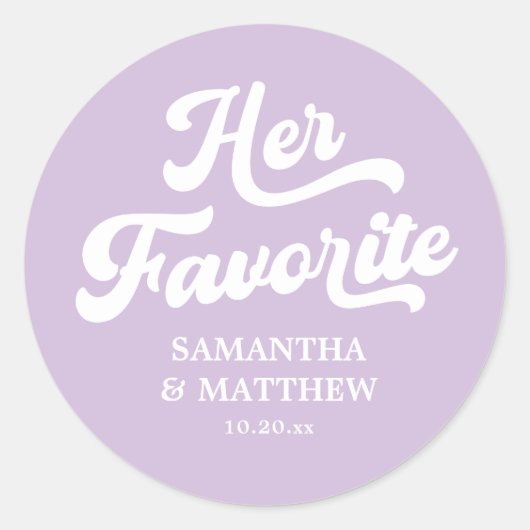 彼女のお気に入りのライトパープル結婚式の引き出物 ラウンドシール (正面)