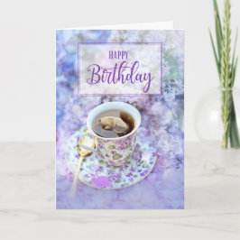 彼女のお茶と紫の花の誕生日 カード