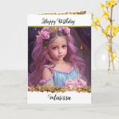 彼女のかわいらし髪にピンクのバラを持つ小さな女の子 カード (黄色い花)