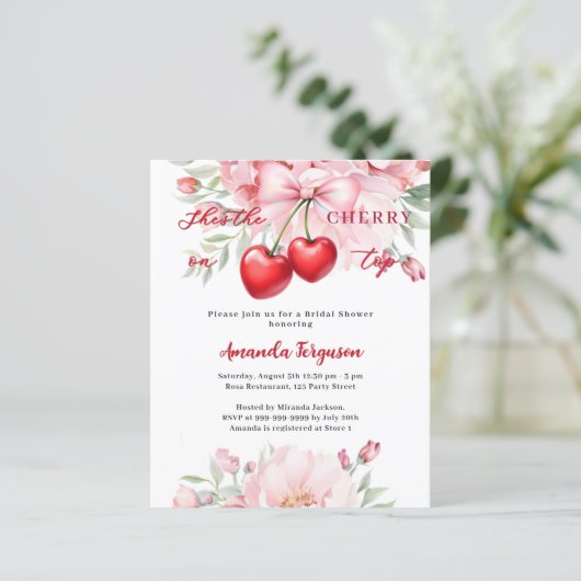 彼女のさくらんぼのトップ弓ブライダルシャワー招待 (スタンド正面)