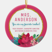 彼女のために私のお気に入りの先生クリスマスピンク セラミックオーナメント (正面)