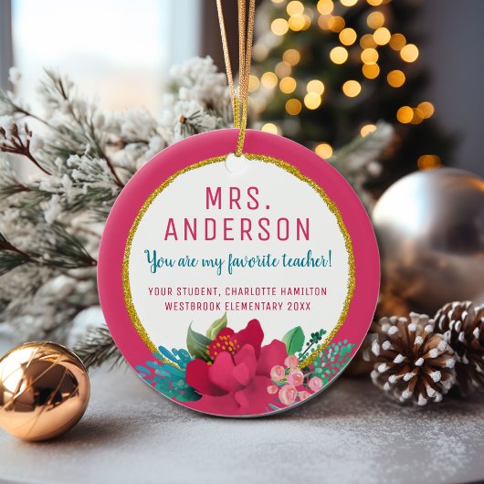 彼女のために私のお気に入りの先生クリスマスピンク セラミックオーナメント