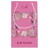 彼女のために私のバレンタインロマンチックなピンクのローズ薄紫 スモールペーパーバッグ (裏面)