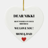 彼女のためのかわいい誕生日グリーティングカード セラミックオーナメント (裏面)